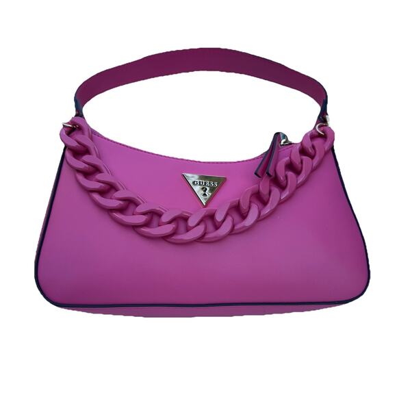 Guess Gabbi Small Pink Bag With Thick Chain And Gold Clasp And Guess Logo - Picture 1 of 4